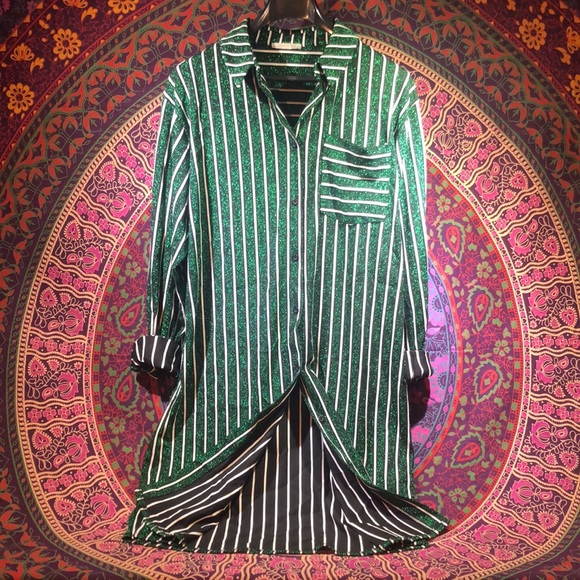 Zara Trafaluc green stripe sparkle button down dress - Picture 4 of 4